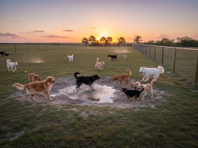 Evening dog meetup at the dog park